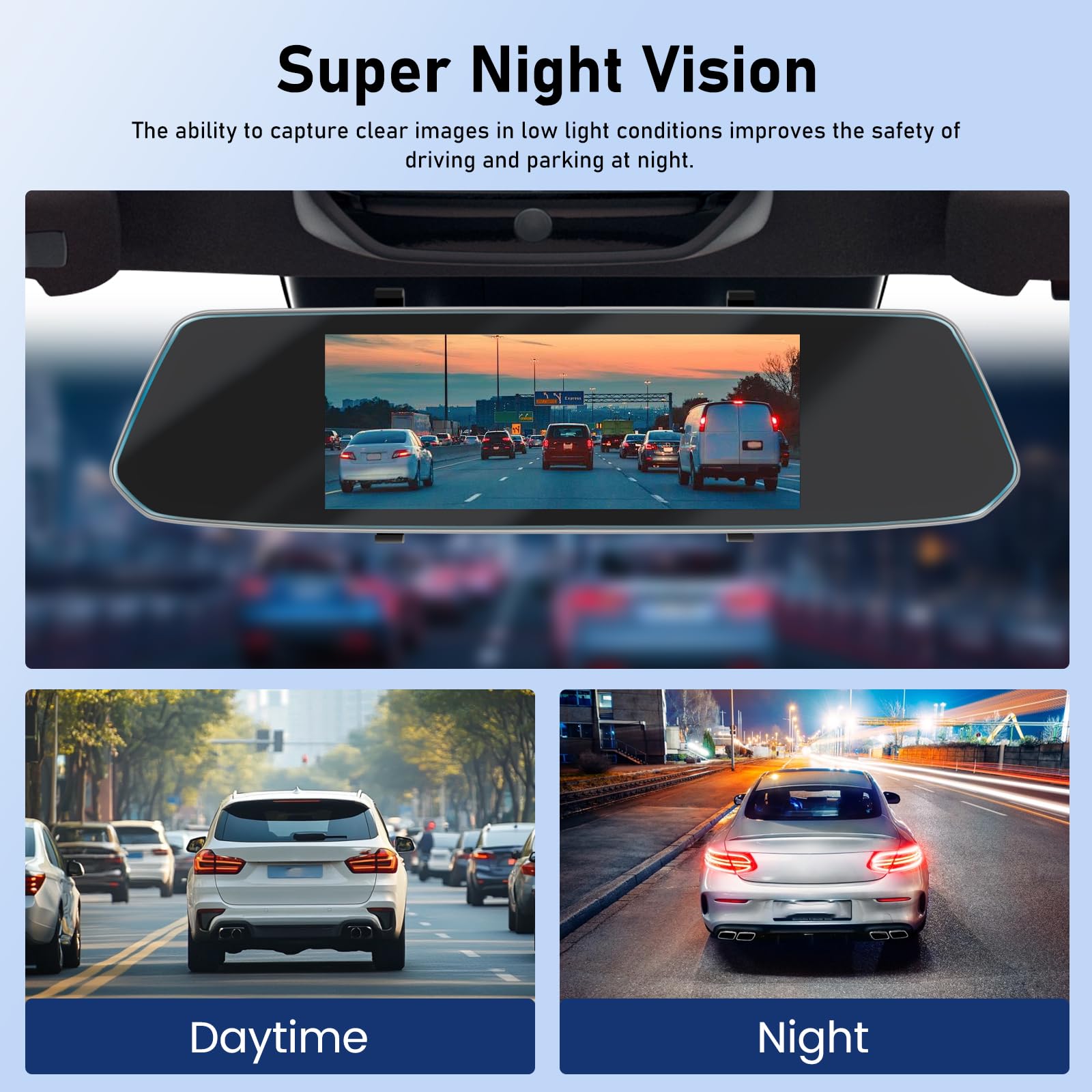 Telecamera per specchietto retrovisore con scheda TF da 64G, touch screen da 7 pollici/registrazione loop/Night Vision/G-Sensor/24-Hour Motion Detection/Parking Assistance + telecamera di backup