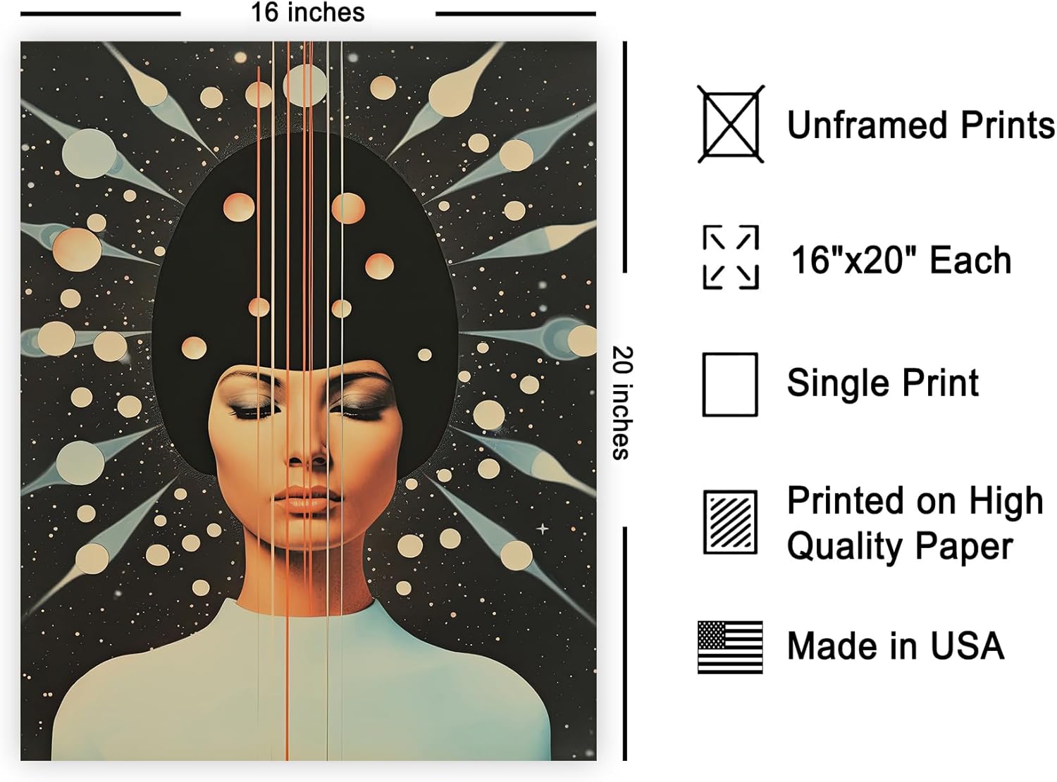 Poster Master Surreal Print - Woman Portrait Poster - Extraterrestrial Art - Avant Garde Wall Design - Modern Gift for Men & Women - Decor for Dorm, Living Room or Bedroom - 16x20 UNFRAMED Wall Art