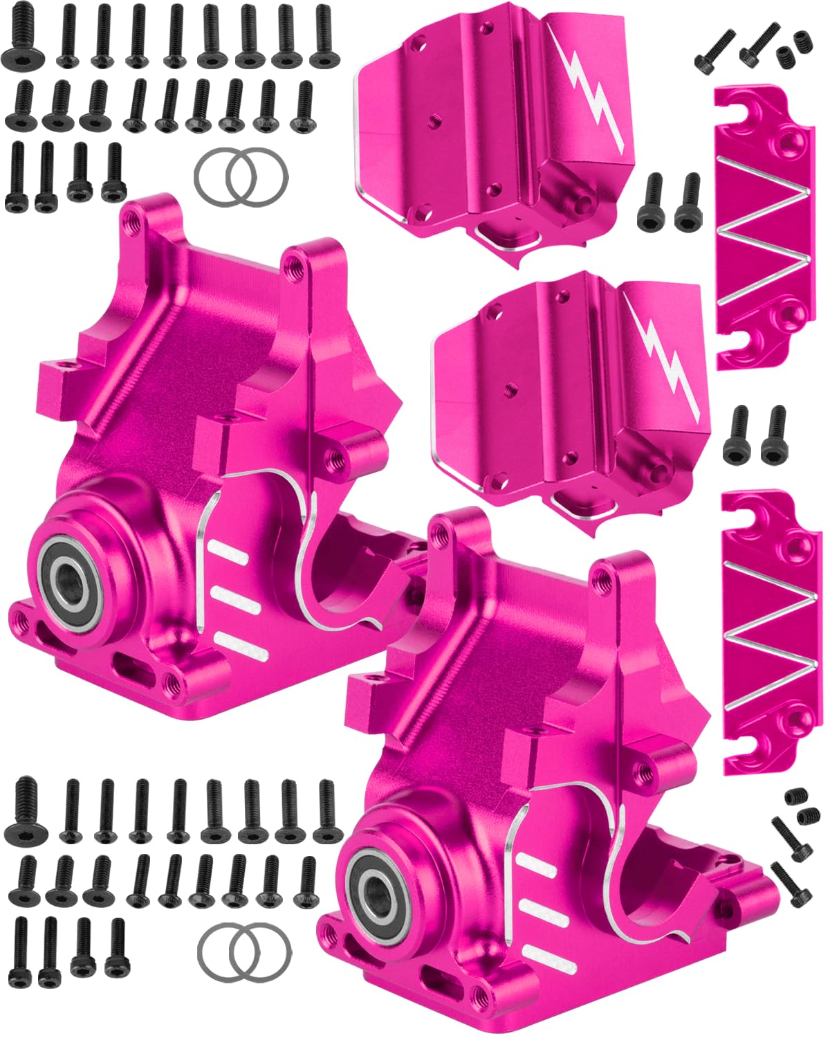 RCHuiWow RC Transmission Case Upgrades Part for 1/7 Infraction Limitless Mojave Infraction V2 6S BLX,1/8 Typhon 6S BLX,1/10 Senton RTR 6S BLX,Alloy Front Rear Gear Box Case,Pink