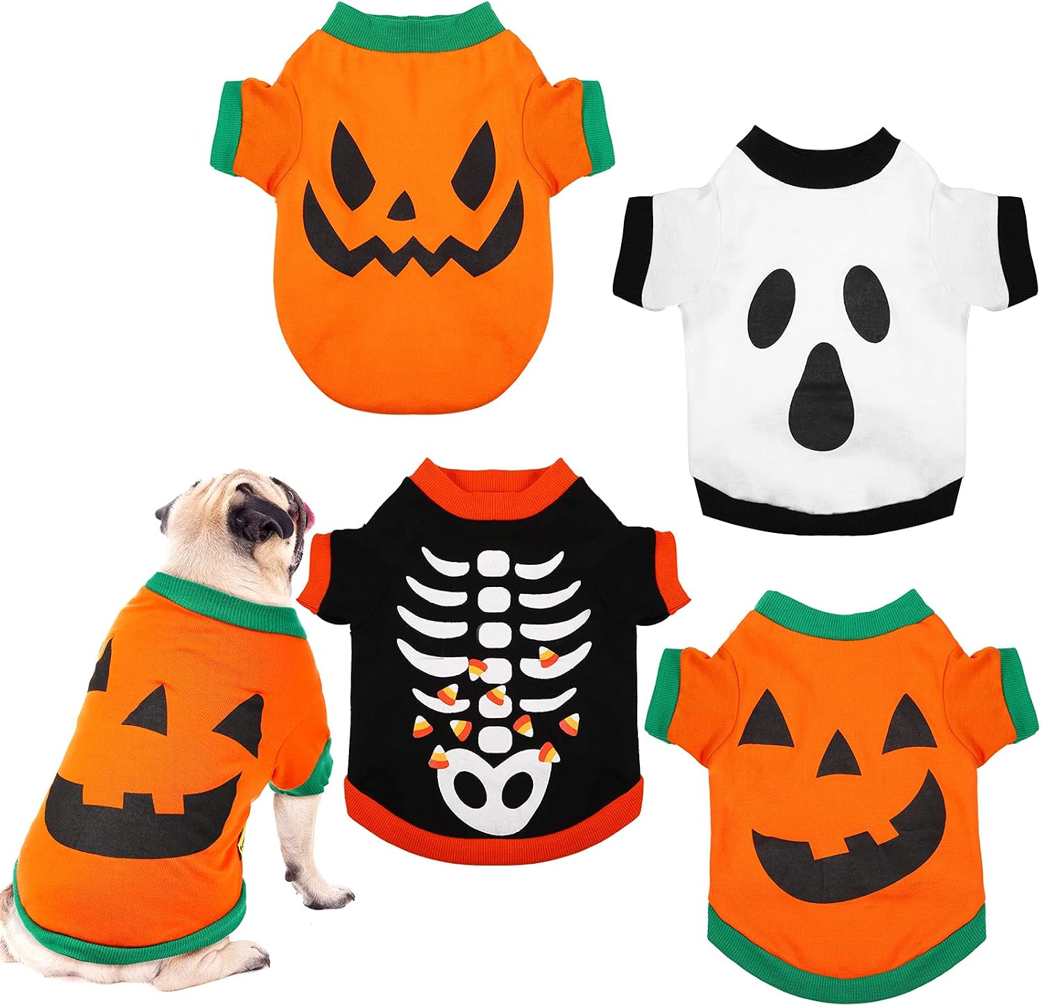 4 Pieces Halloween Dog Shirt Halloween Dog Clothes Pumpkin Ghosts Skeletons Pet Costume Printed Funny Scary Dog Apparel Halloween Party…