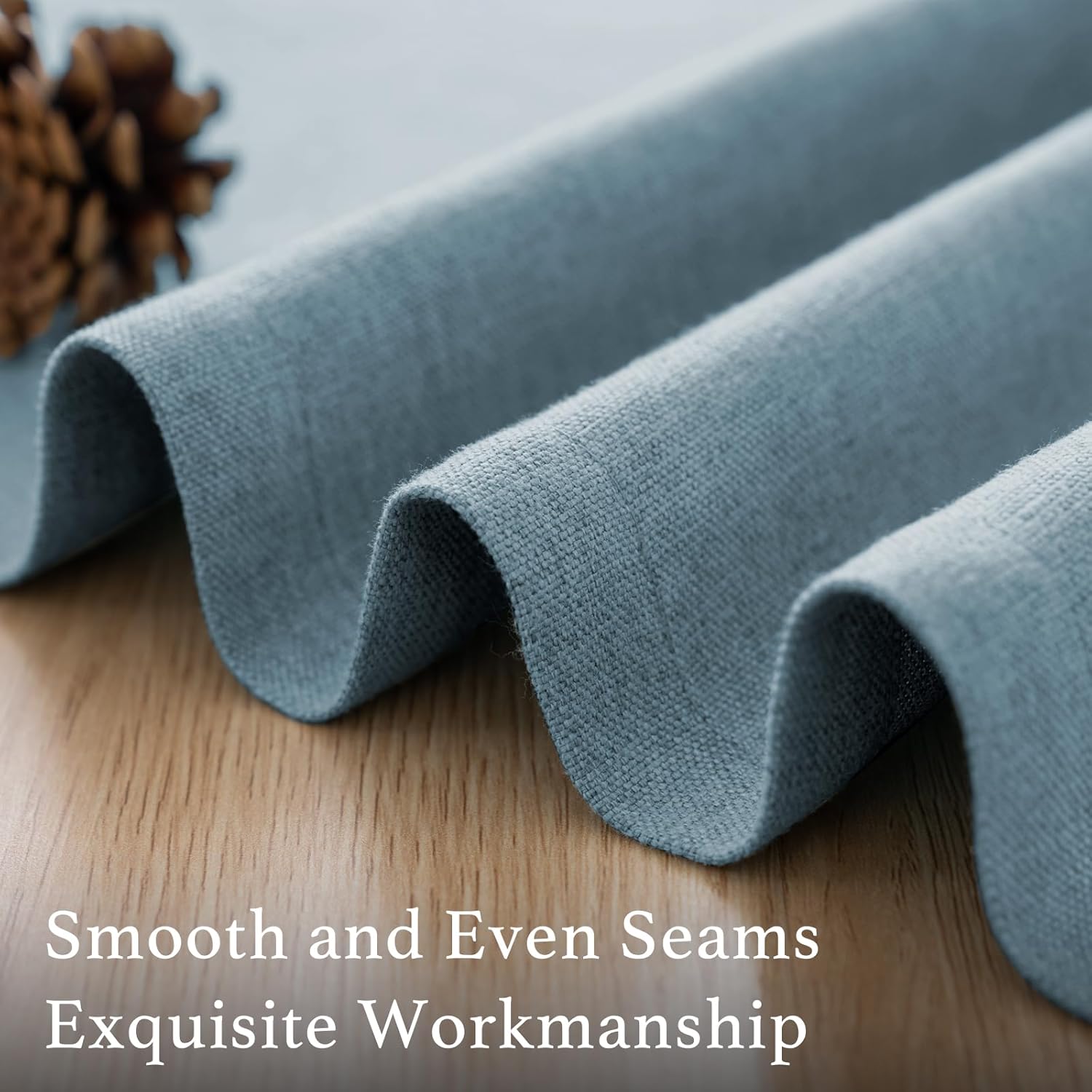 H.VERSAILTEX Grommet Natural Linen Textured Kitchen Curtains 45 inch Length, Thick Faux Linen Room Darkening Window Treatment Set for Farmhouse/Bedroom 52W x 45L,2 Panels,Heather Stone Blue