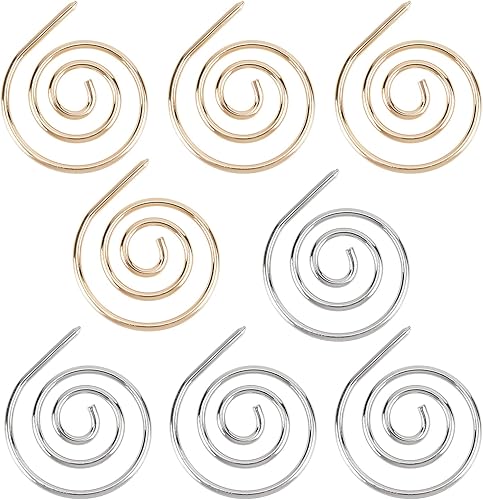 GORGECRAFT 8 agujas de tejer de cable en espiral de 2 colores para tejer de hierro ganchillo marcador chal pin circular dorado plata espiral aguja