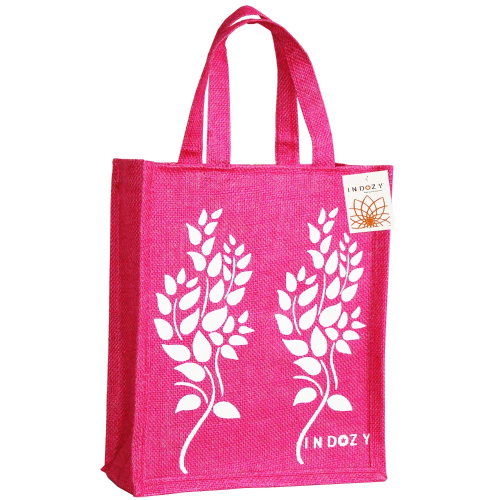 INDOZY Casual Jute Bag For Lunch Tiffin & Gifting | For Men Women Girl Boy Kid Office Daily Use Handbag | With Zip & 2 Inside Pockets For Spoon/Fork/Tissue/Mobile & Water Bottle (Pink Leaf) (B08634BDF8) Amazon Price History, Amazon Price Tracker