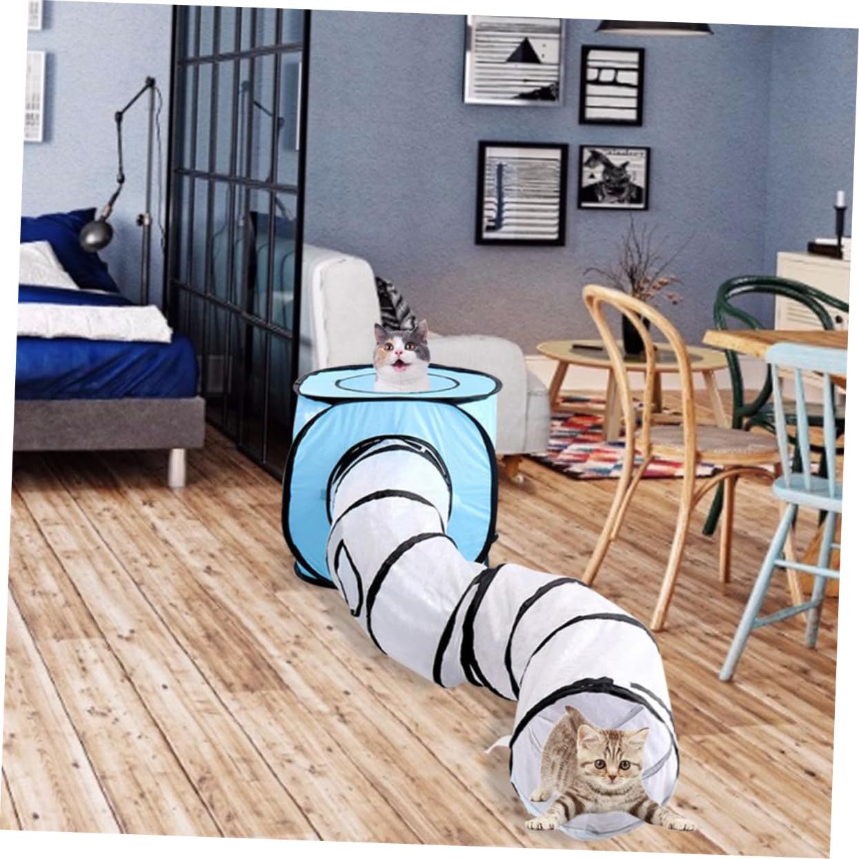 Faltbarer in Blau aus Polyester S-typ Katzentunnel für Katzen