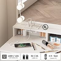Vista 6 de Vabches Vanity with Mirror and Lights, Makeup Vanity Table with Charging Station, Cute Vanity Set with Comfortable Bench, Dressing Table with 3