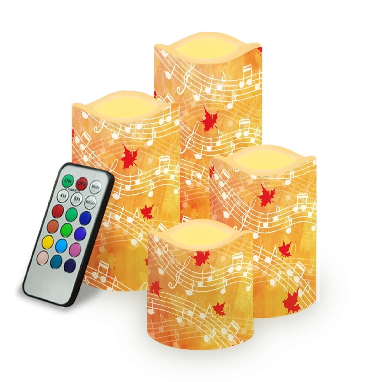 Uorisanigo Fall Maple Leaf Flameless Candles LED Pillar Candles Thanksgiving Day Party Battery Operated Candles with Remote Timers Home Room Table Decor Fake Plastic Candles Set of 4