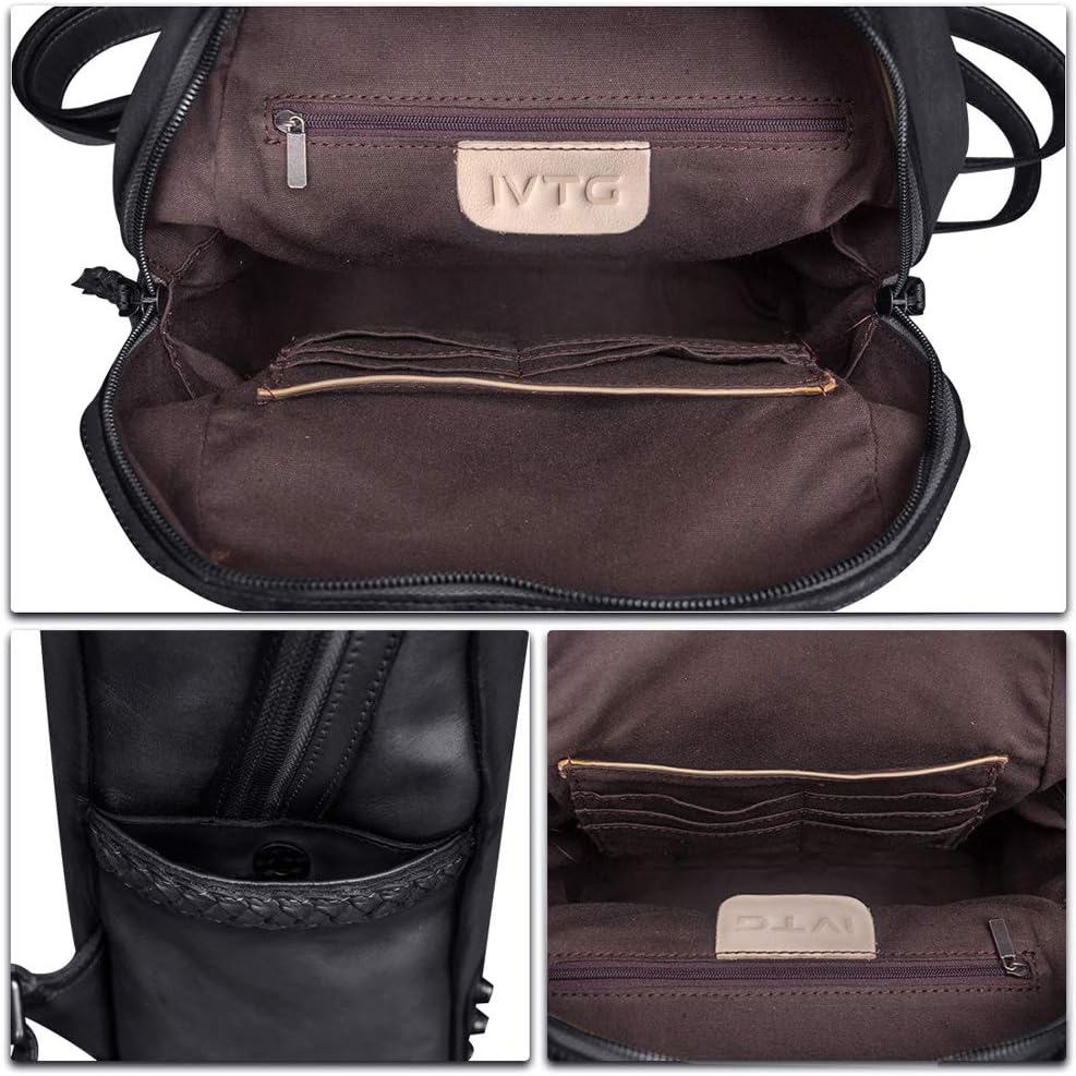 IVTG Genuine Leather Backpack for Women Vintage Real Leather Knapsack Purse Rucksack Fashion Daypack Bag High Capacity (Darkgrey) - Image 7