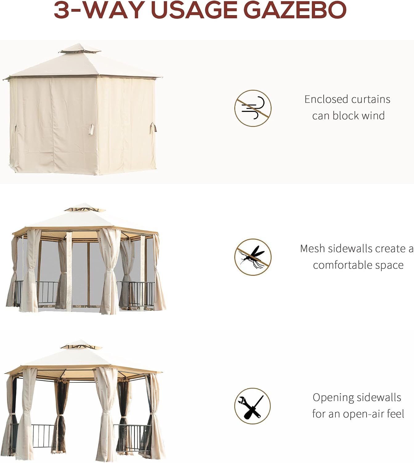Three-way usage of the gazebo