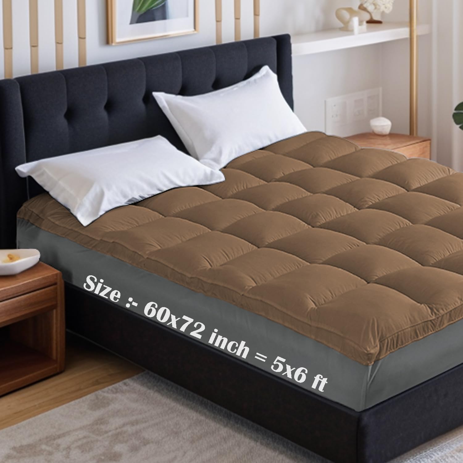 Jaipur Linen Soft 1000 GSM Mattress Padding/Topper for Comfortable Sleep (Brown, 5Ft x 6 Ft - Queen 60X72Inch, Polycotton)