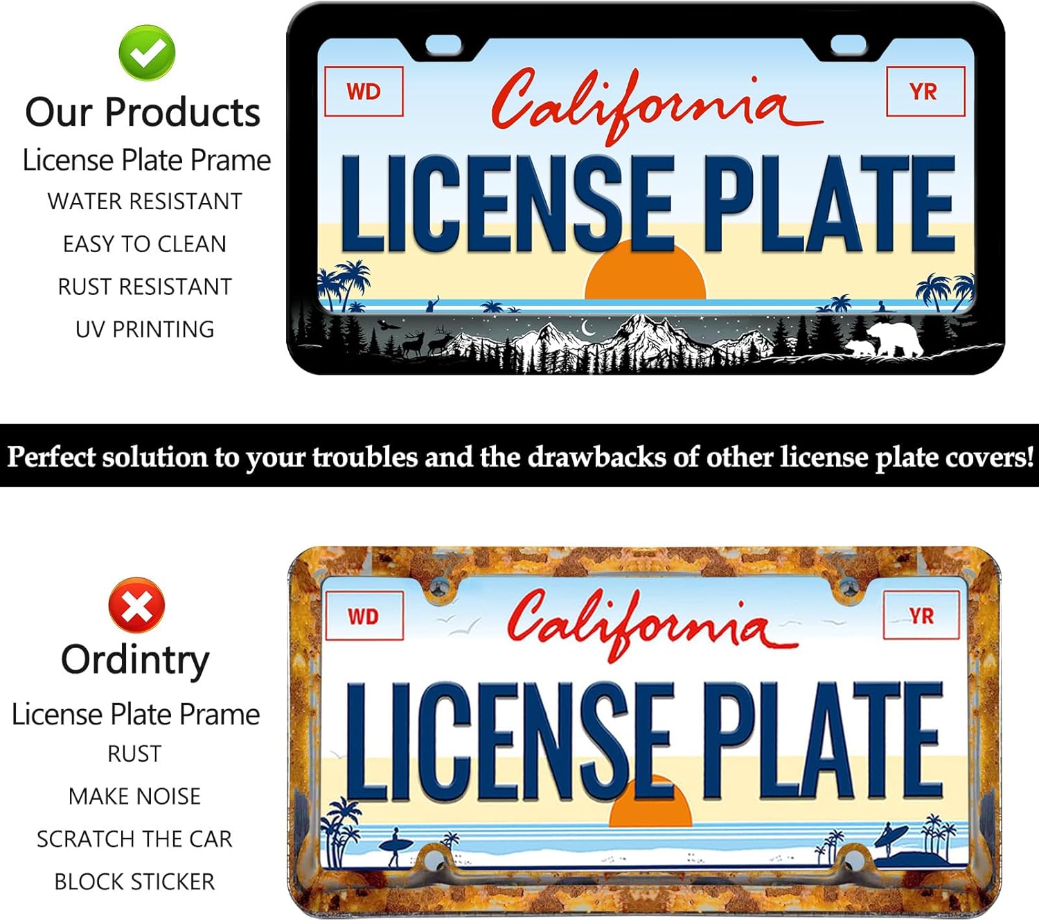 Mountains Bear Moose Eagle License Plate Frame - 2 PCS Night Forest Trees Wild Animal Aluminum Metal License Plate Frames Holder Covers, Car Decorative Tag Frames for Standard US 12x6 Inch - Image 4