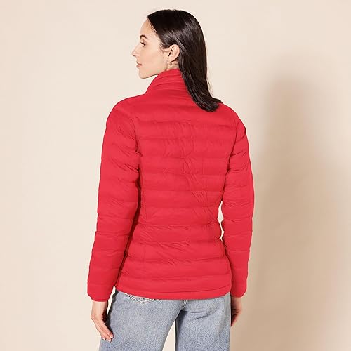 Miniatura 3 de Yaxa Essentials - Chaqueta acolchada para mujer, ligera, de manga larga, resistente al agua, plegable (disponible en tallas grandes) Rojo Amapola