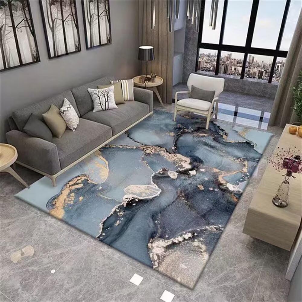 Tapis parc 60x120 cm bleu d'encre abstrait style moderne