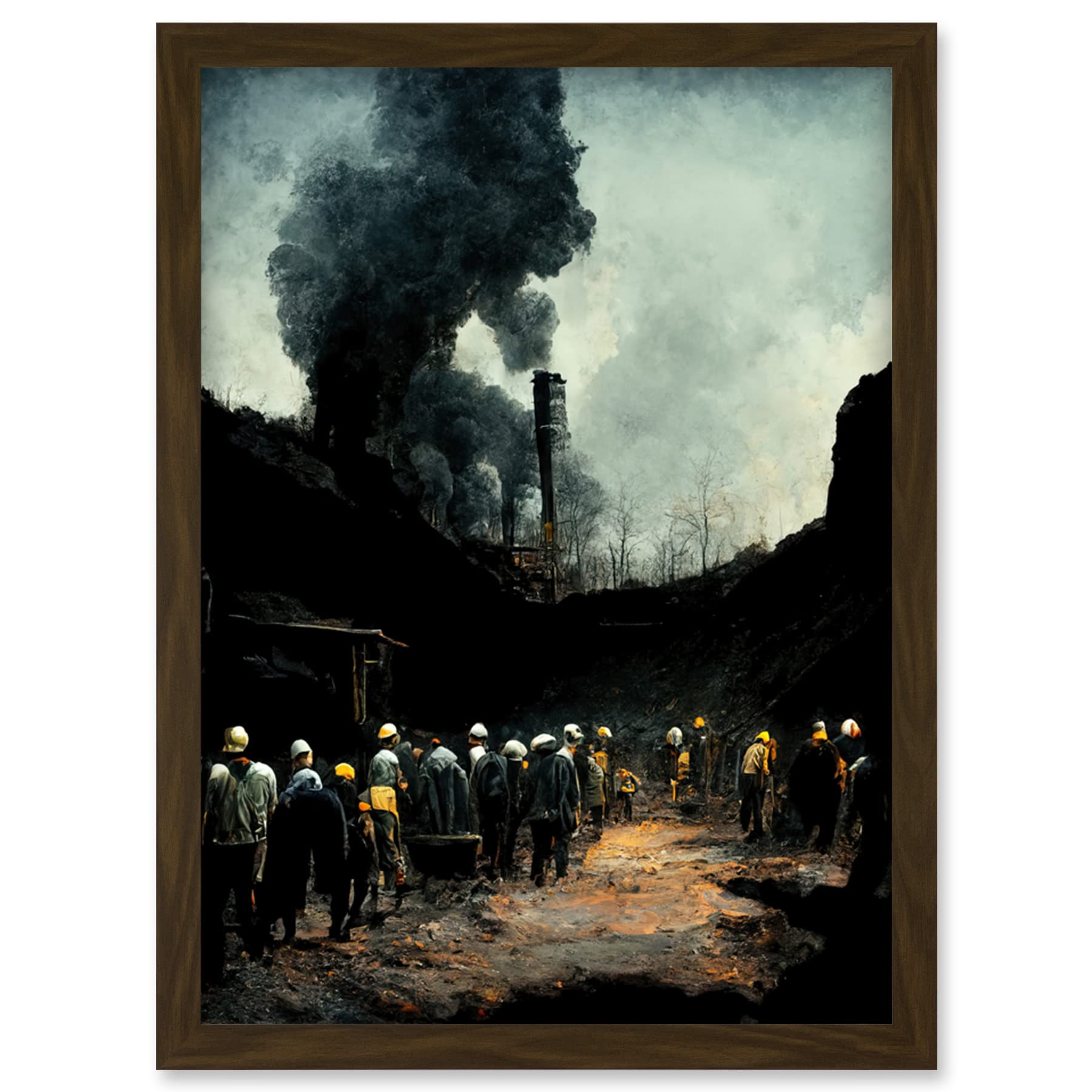 Framed Art Print A4 - Coal Miners Yorkshire Pithead Colliery Artwork - Artery8