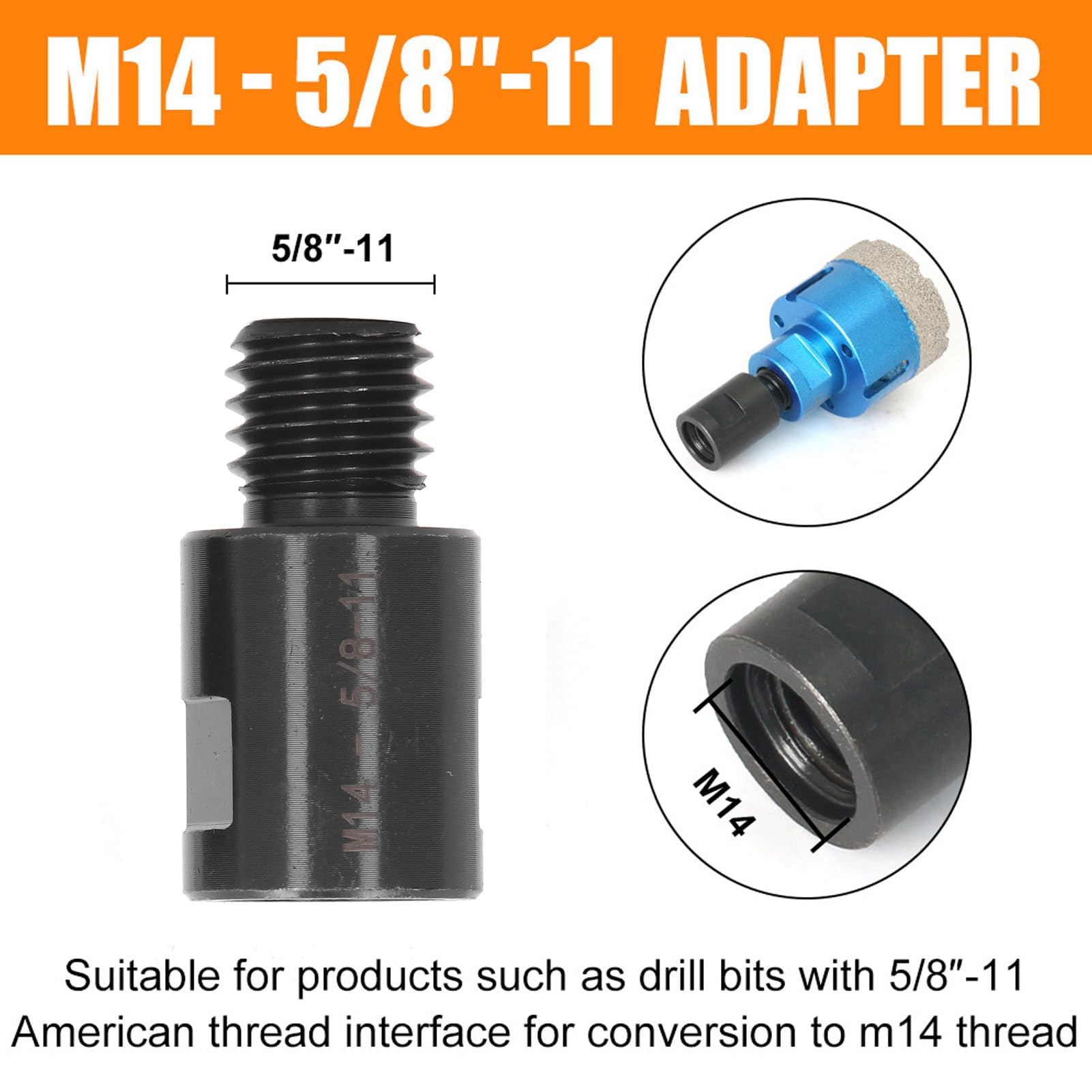 Ensemble d'adaptateurs de filetage acier allié 5/8" vers M14 et M14 vers 5/8", 2 pièces