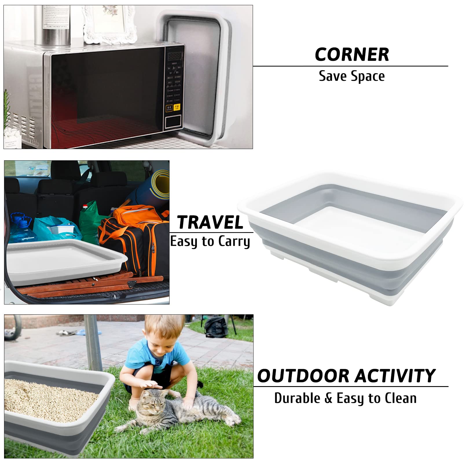 Fhiny Open Cat Litter Box, Kitten Potty Pan Semi-Enclosed Foldable Waterproof Travel Toilet for Indoor Cats Small Pet Kitty Rabbit Supplies Easy to Clean and Assemble 14.6"×10.6"