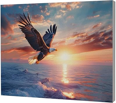 Bald Eagle Canvas Wall Art Flying Eagle Sunrise Pictures Prints Large Bird Above Sea Scenery Painting Artwork for Bedroom Living Room Decoration Framed 510CA2 Eagle And Sea