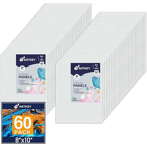 Canvas Panels 8x10 Inch 60-Pack, 10 oz Primed 100% Cotton White Blank Small Canvases for Painting, Flat Canvas Board for Oil Acrylics Watercolor & Tempera Paints