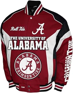 2Bhip NCAA Alabama Crimson Tide Jacket - Crimson & Black Men's Spirit Twill Campus Coat - Bomber Jackets For Men