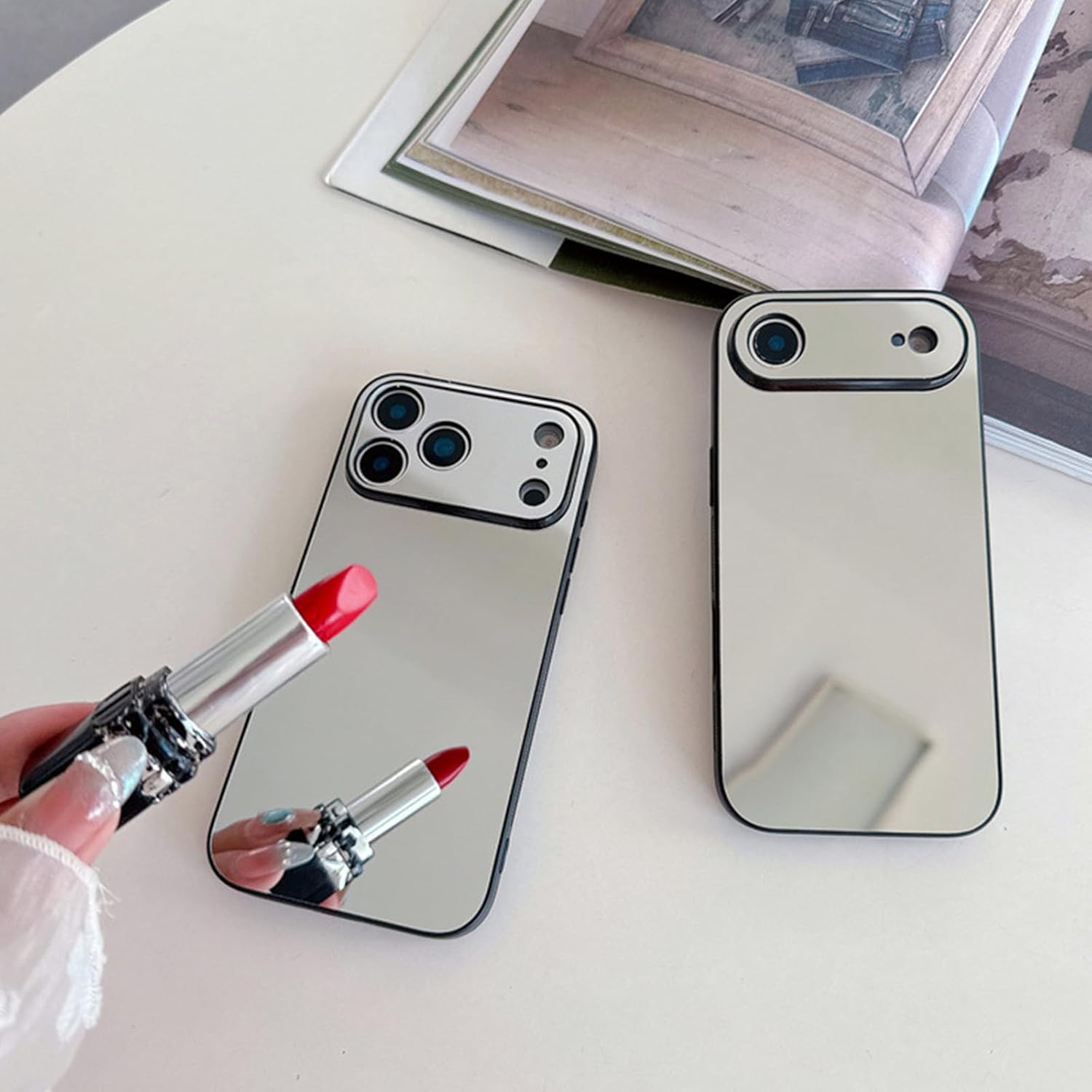 aowner Mirror Case Compatible with iPhone 17 for Girls Women Makeup Cute Glass Glossy Mirror Back Hard Case Clear Soft TPU Bumper Slim Fit Anti-Drop Shockproof Protective Phone Cover-6.3 inch - Image 2