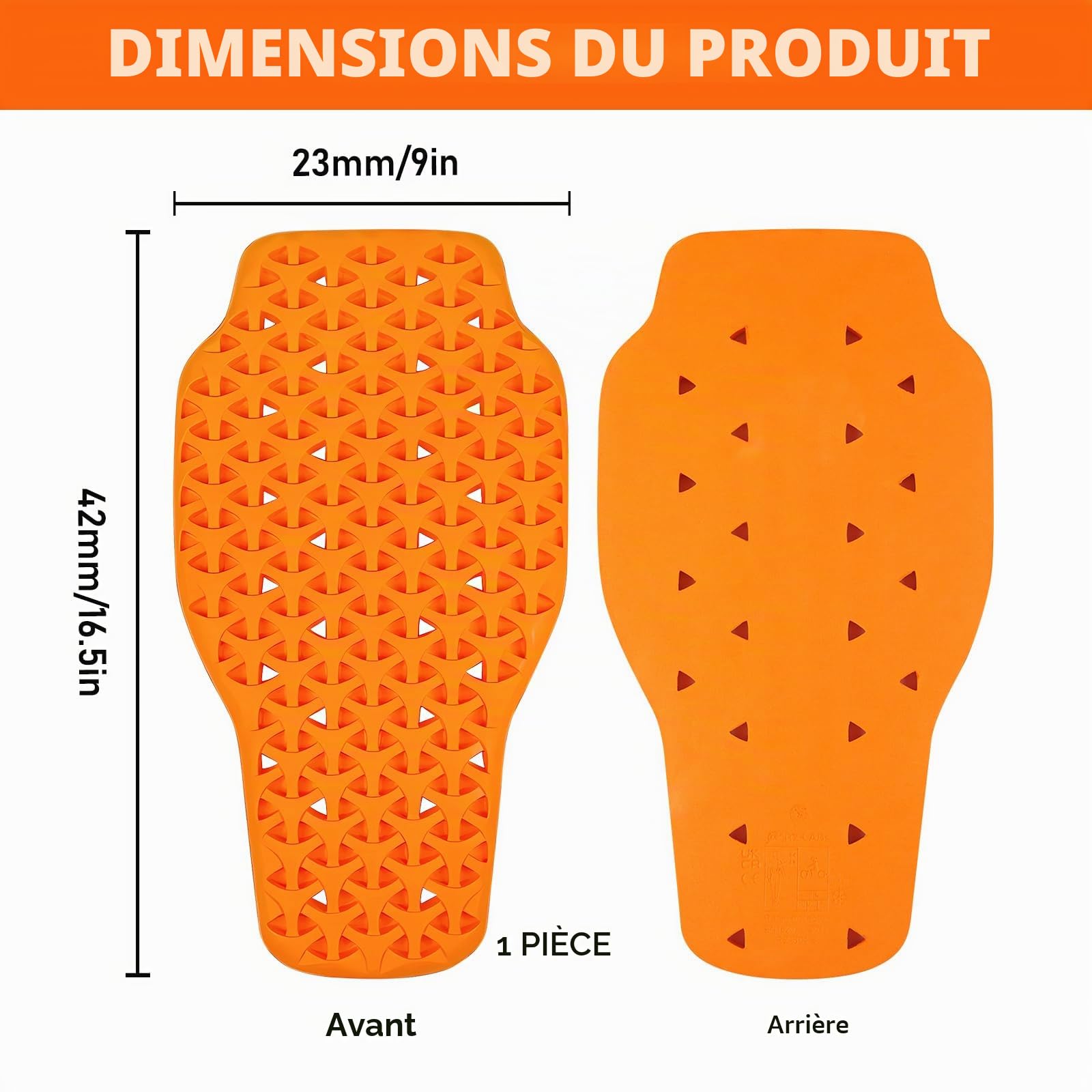 GOMETY Protection dorsale de moto - Protections amovibles certifiées - Haute sécurité - Gilet protecteur - Protection dorsale pour moto - Équitation - Unisexe - Adulte - 42 x 32 cm - Matériau PU