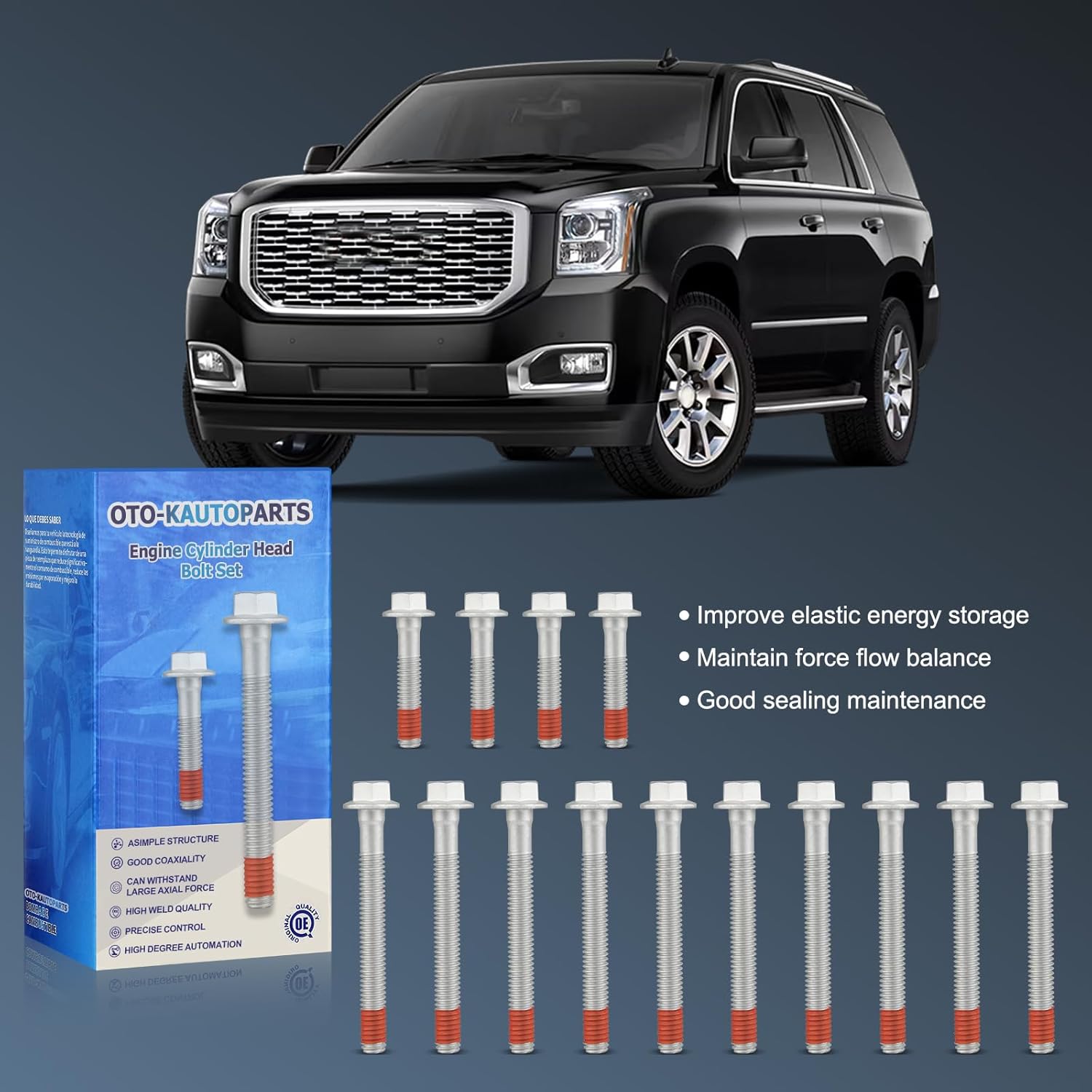 OTO-K Cylinder Head Bolt Set ES72220 Compatible with Chevy Silverado Suburban Express Avalanche Camaro GMC Savana Canyon Sierra Yukon XL Cadillac CTS Escalade Hummer H2 Pontiac G8 Replaces# ES72390