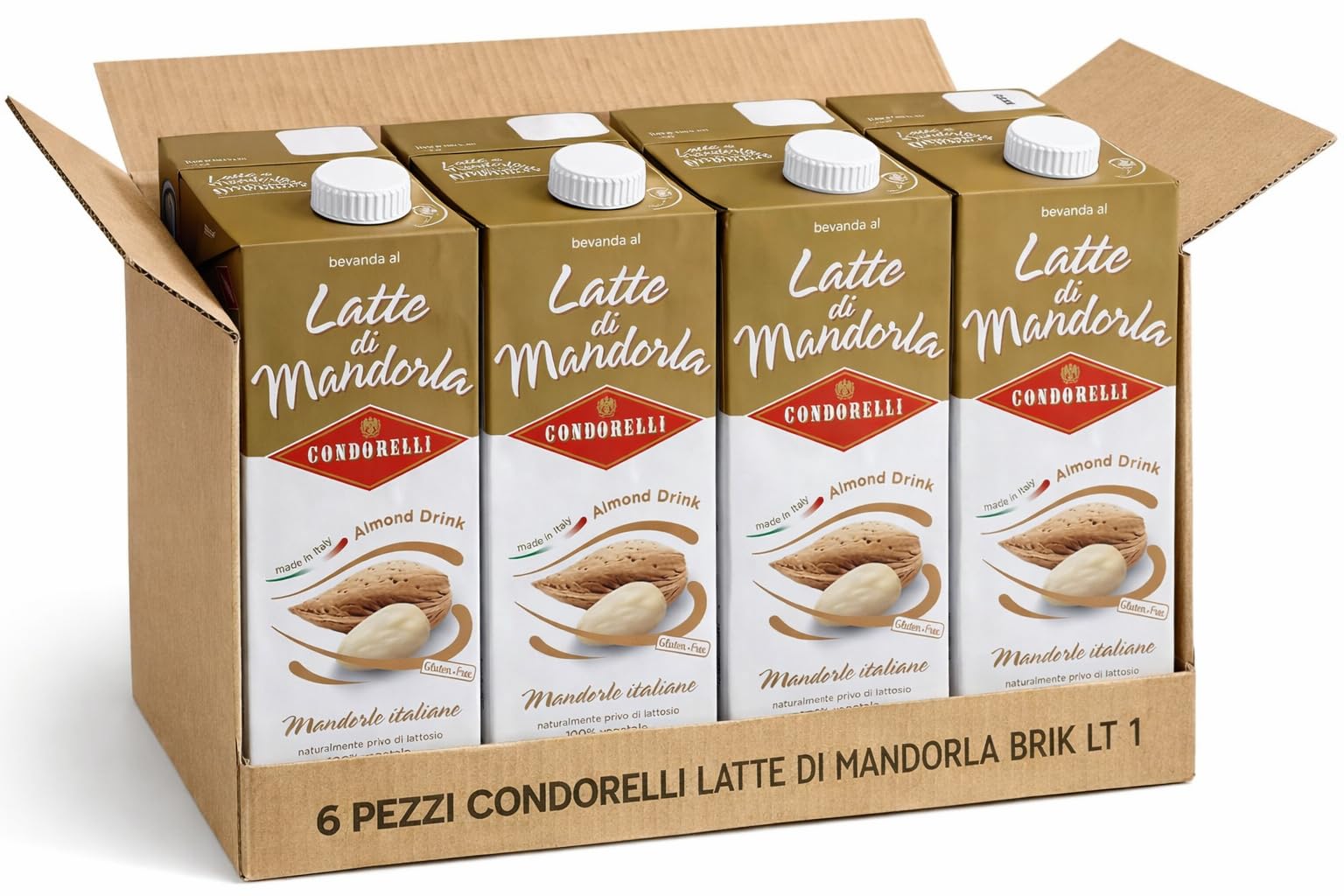 Bevanda al Latte di Mandorla Classico con Mandorle Italiane Senza Lattosio 100% Vegetale Brik da 1 Litro Confezione Convenienza da 6 Pezzi