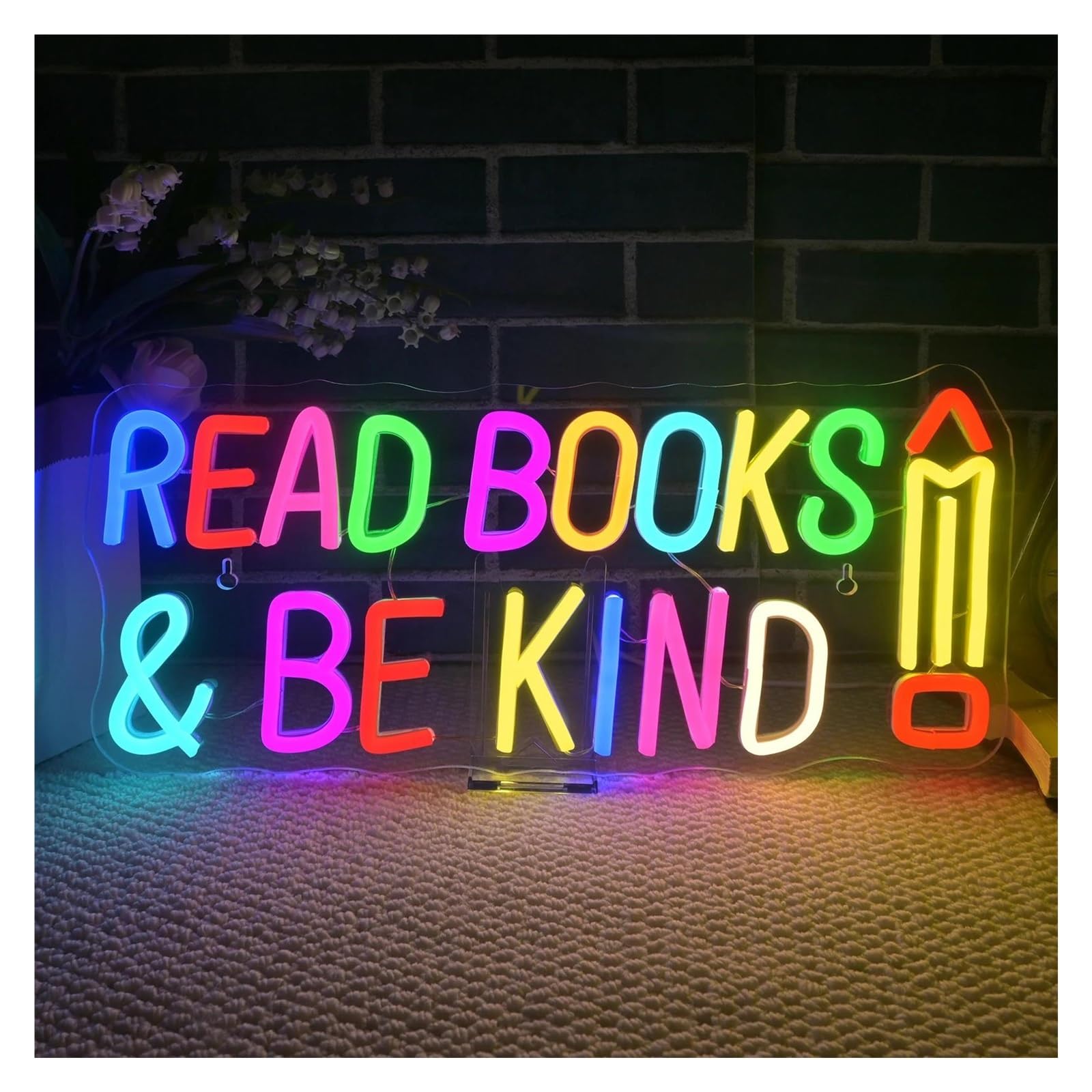 Scritta luminosa Insegna Al Neon A Dimmerabile Read Books And Be Kind Con Luce Per Studenti, Aule, Librerie, Biblioteche, Musei, Sala Studio, 42cmx19cm