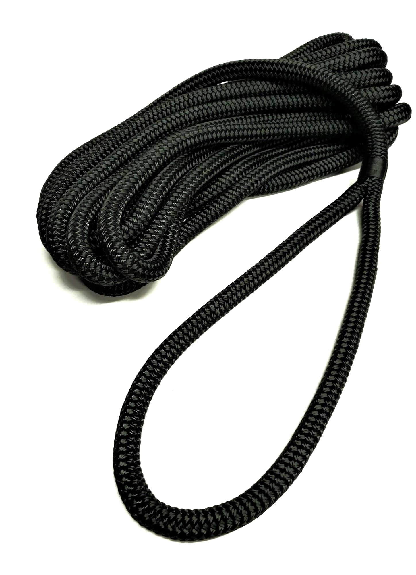 Double Braid 12mm Dockline Polyester Braid on Braid Spliced Mooring rope Dock Lines READY TO USE (Black, 10mt)