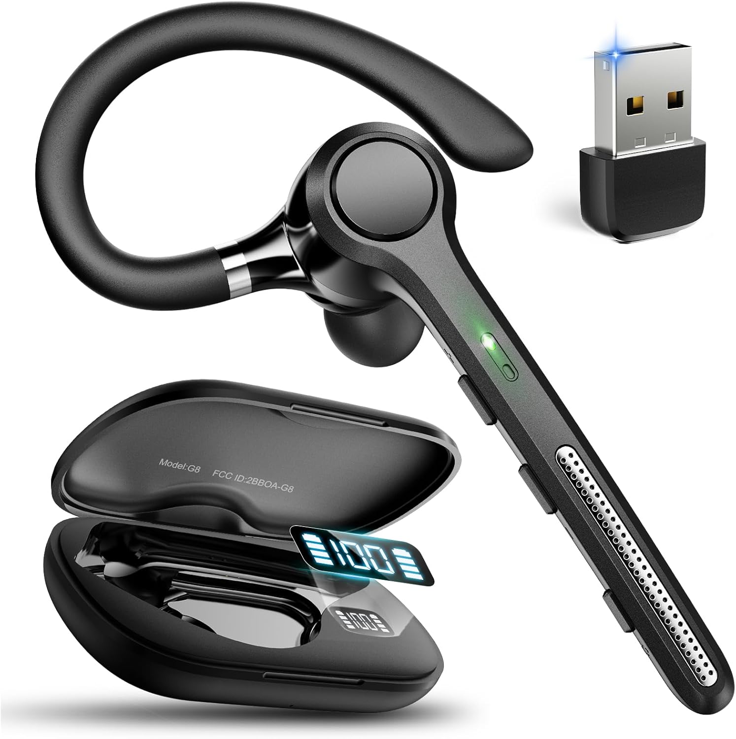 Auriculares Bluetooth Ngsod V5.4 con Estuche de Carga 500mAh, Negro