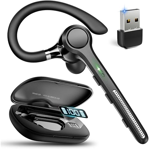Ngsod Bluetooth Headset V5.4, Bluetooth Earpiece with 500mAh Charging Case, 50H Talk Time Wireless Headset with Mic for Computer Cell Phones, Hands Free Noise Canceling Headphones for Work-Black