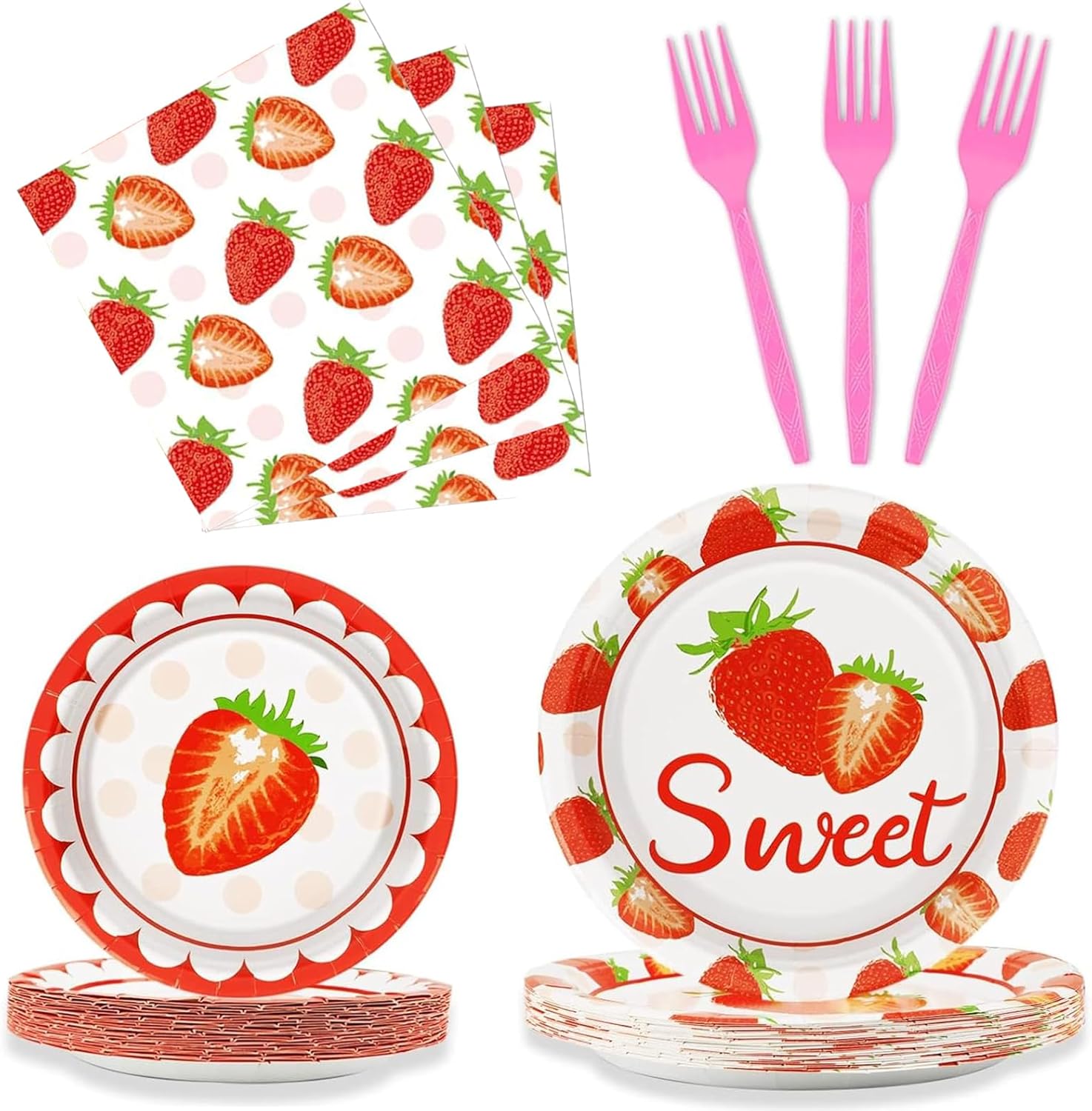 96 Pcs Strawberry Party Plates and Napkins Party Supplies Strawberry Tableware Set Spring Summer Party Decorations Favors for Strawberry Fruit Birthday Shower Serves 24
