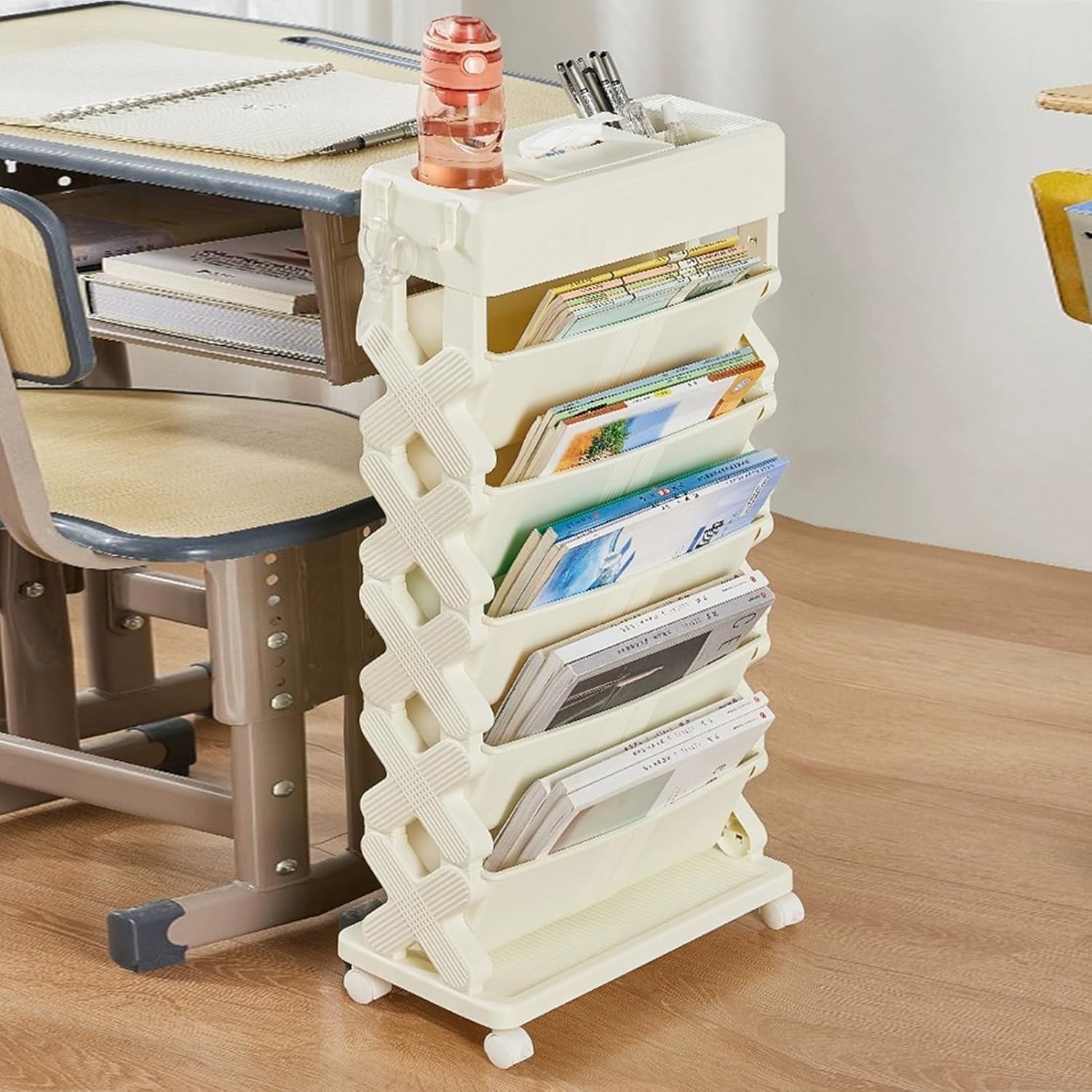 Mobile Bookshelf,6-Tier Rolling Book Cart with Removable Shelves - Large Capacity Mobile Orga for Home & Office - Practical Library Storage Solution for Books & Supplies