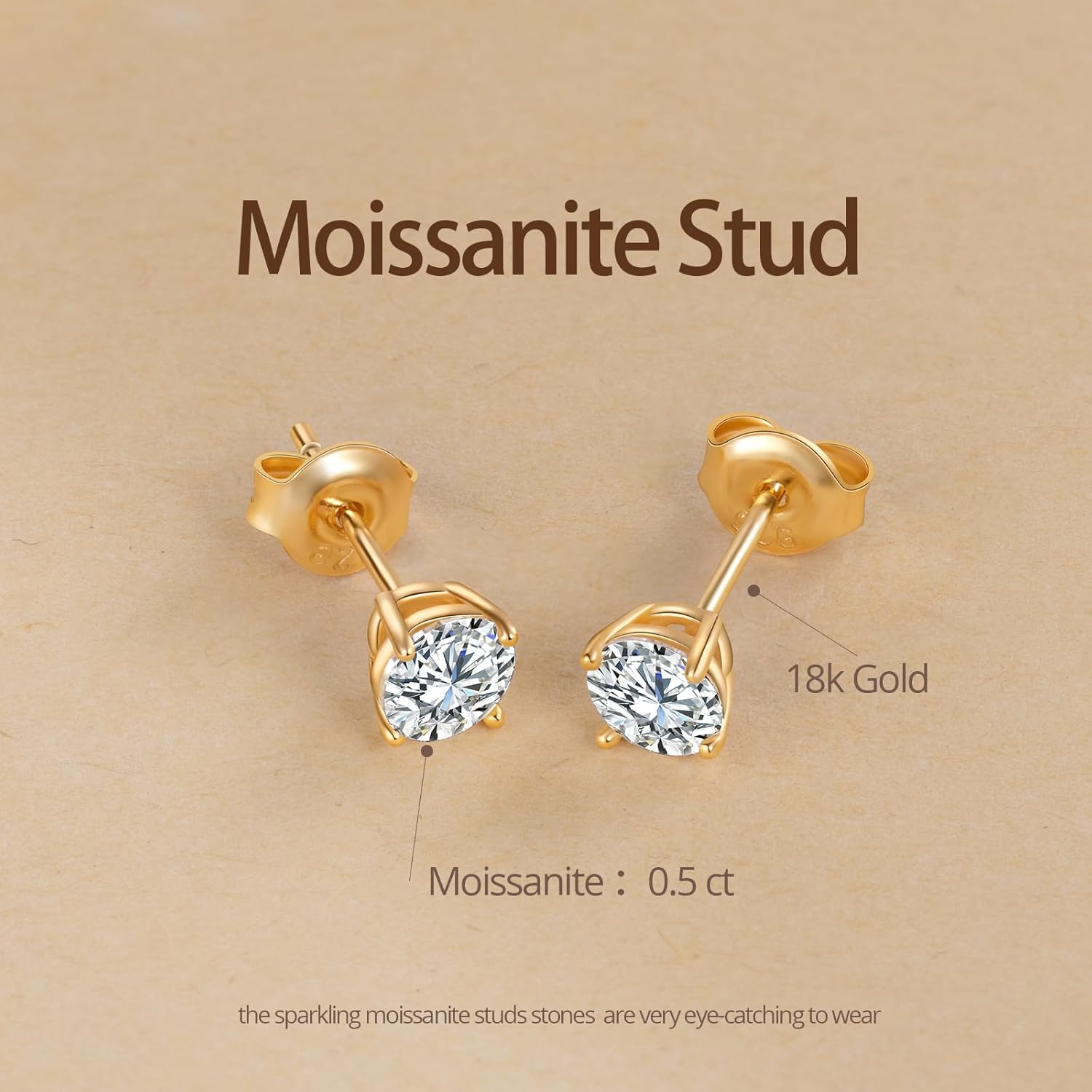 VOLUKA Moissanite Stud Earrings for Women - 925 Sterling Silver 1ct D Color Round Cut Lab Created Diamond Earrings Hypoallergenic Moissanite Earrings for Women - Image 3