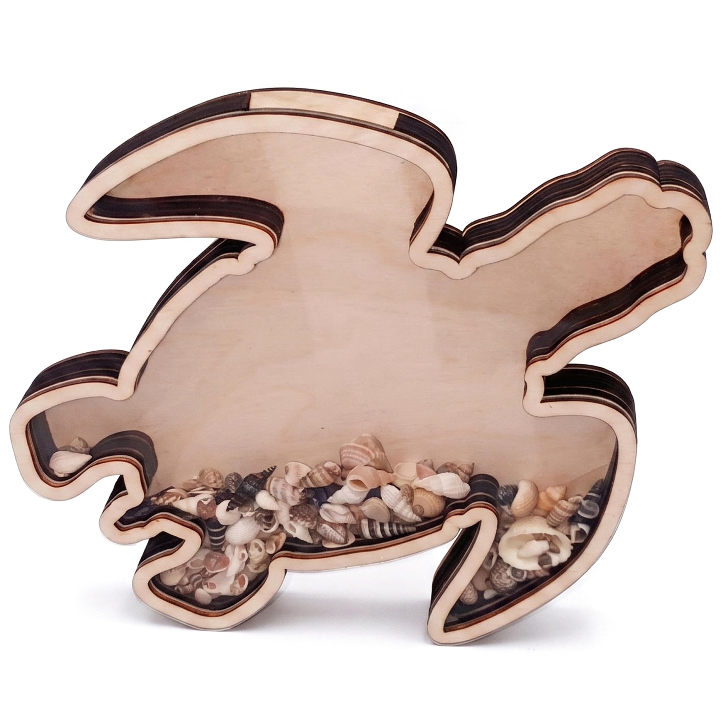 Gemuseeee Wooden Turtle Box Seashell Display Case & Desktop Storage Holder Wood Decorative Organiser