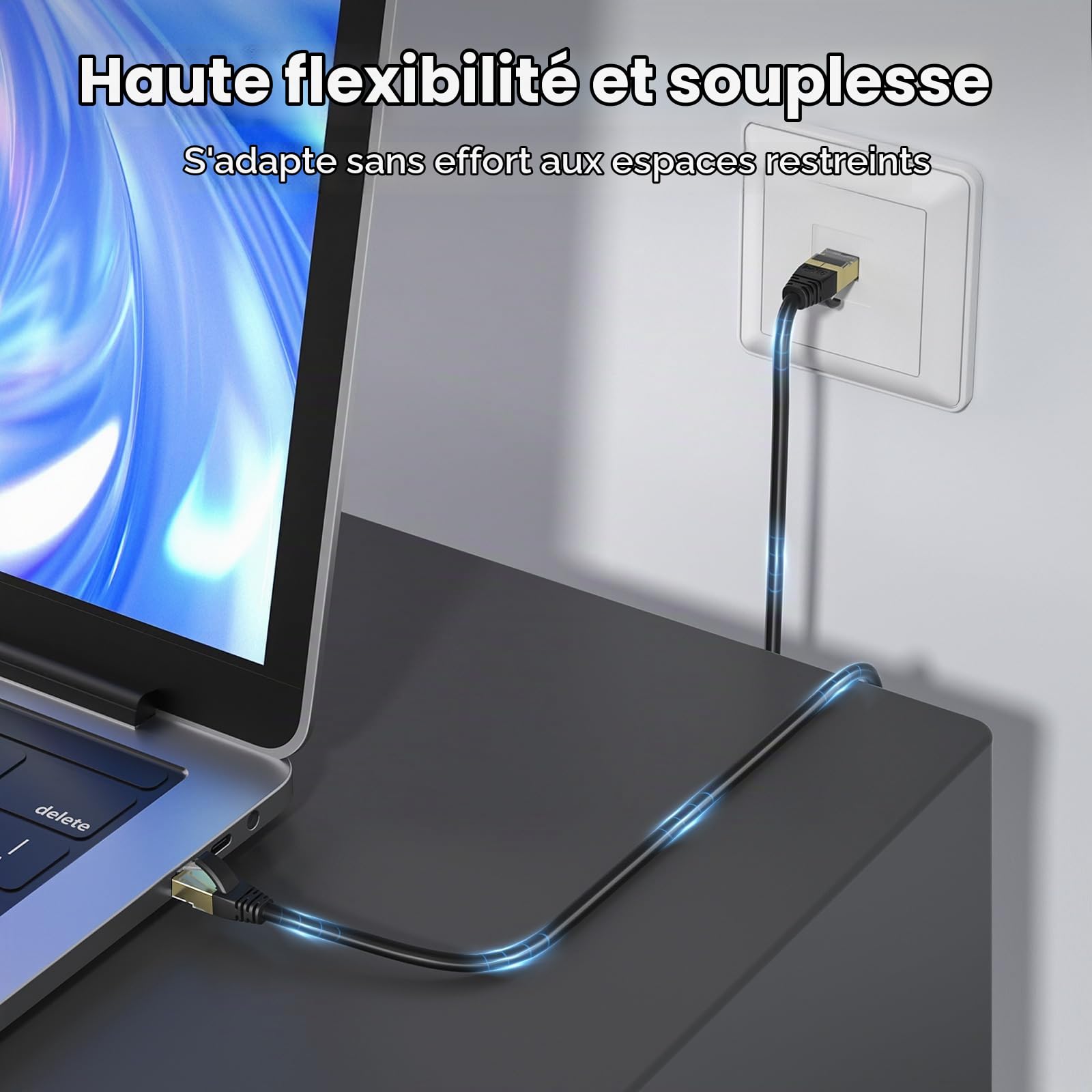 Cable Ethernet Extérieur Cat 6A 100m 23 AWG LLDPE 10 Gbps 550MHz, Résistant UV/Intempéries, Enfouissement Direct, Câble RJ45 Réseau Internet Gigabit Haute Vitesse UTP CCA, 80 Attaches Noires