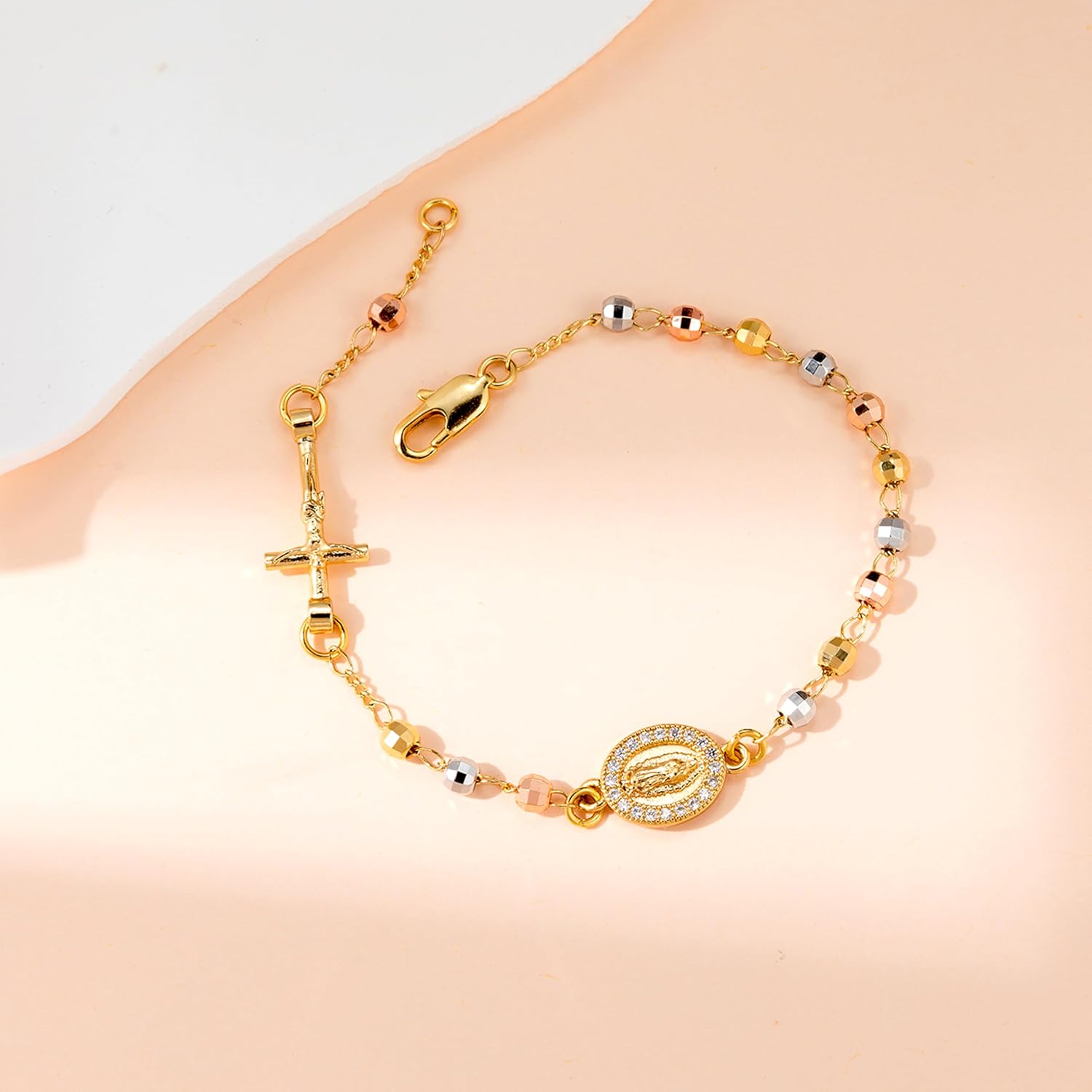 Gold Plated Beads Catholic Guadalupe Rosary Link Bracelet for Women with Gift Box - Image 2