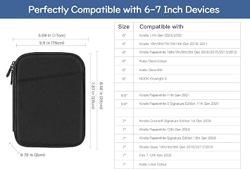 6-7 Inch Sleeve Case for Kindle and eReader, Black | Protective Carrying Case for 7 Kindle Paperwhite & Kindle Colorsoft, 6 Kindle, 6 Kobo Clara BW/Colour, Kobo Libra Colour