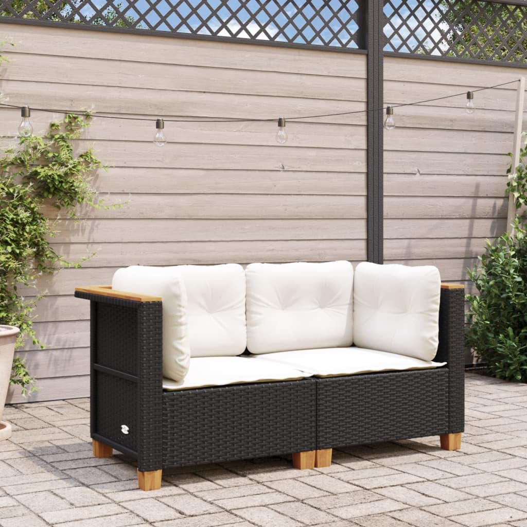 2 x narożna sofa ogrodowa, z polirattanu, kolor czarny, z tapicerowanymi poduszkami, zdejmowane pokrowce, modułowa konstrukcja, meble do salonu, sprzęt ogrodowy, zestaw 2 szt