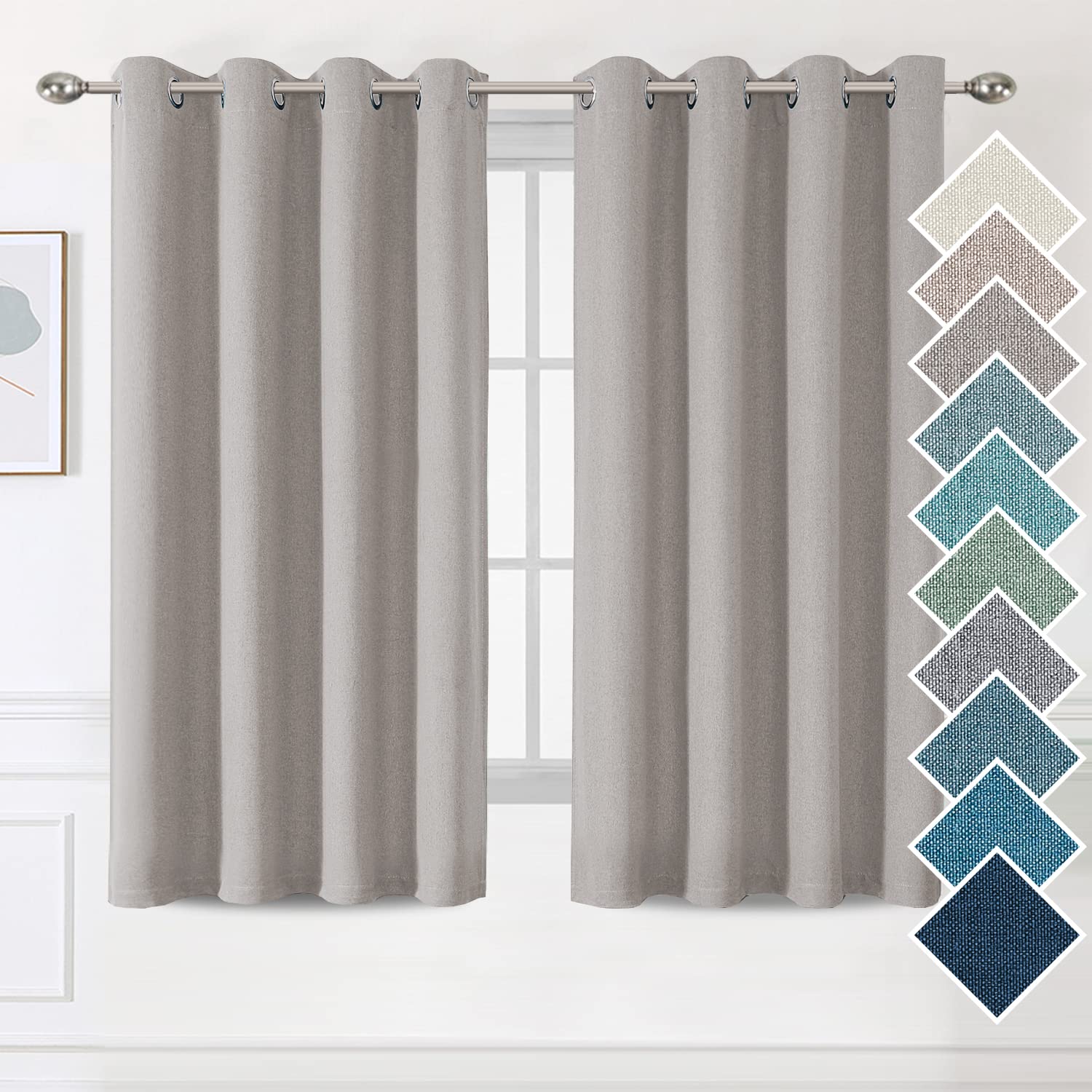 H.VERSAILTEX Linen Textured Curtain for Bedroom/Living Room Thermal Insulated Grommet Linen Look Curtain Drapes Soft Rich Material Light Reducing Drape Panels, 2 Panels, 52 x 63 Inch, Taupe