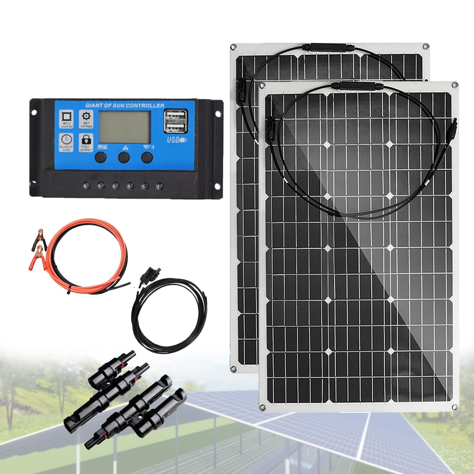 Zestaw paneli słonecznych, elastyczny panel słoneczny 150 W z dwoma portami USB do kamperów, kamperów, przyczep kempingowych i zasilania dachu domowego