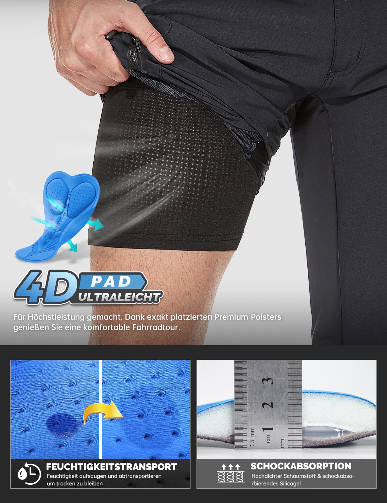 Cycorld MTB Hose Herren Fahrradhose, Schnelltrocknende MTB Shorts Herren Mountainbike Hose Baggy Bike Shorts, Atmungsaktiv Radhose mit Haken- und Flauschband