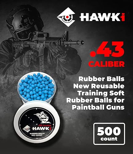 Miniatura 72 de Hawki - Pelotas de goma reutilizables de 0.50 o .43 cali, bolas de goma suave, menos letales para pistolas de paintball negro x 100