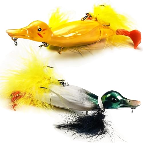 Miniatura 1 de VMSIXVM Duck Lures Top Water Duck Fishing Lures, Baby Duck Fishing Lures with Splashing Feet Rooster Baits Tails for Bass Trout Crappie, Propeller