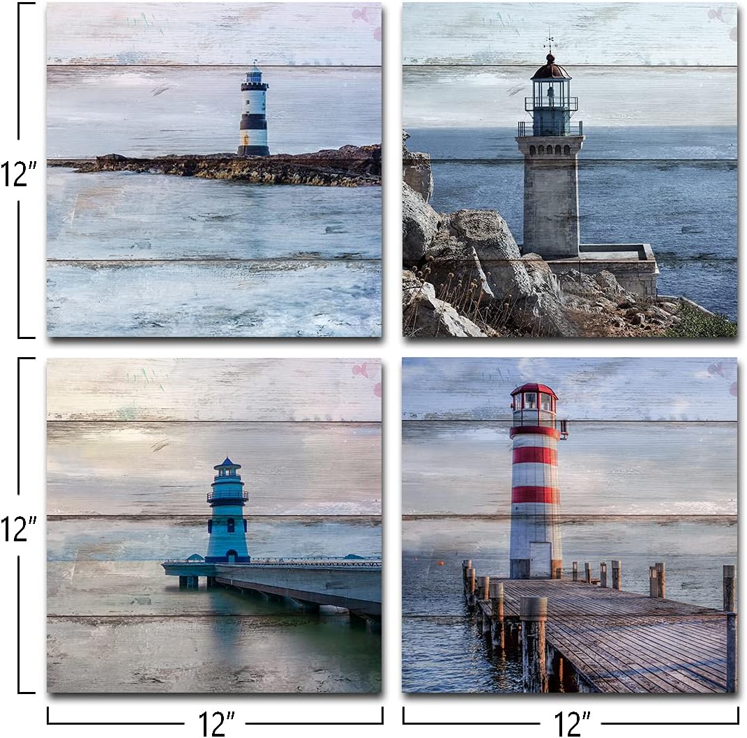 12"x12" Coastal Lighthouse Canvas Wall Art Set of 4
