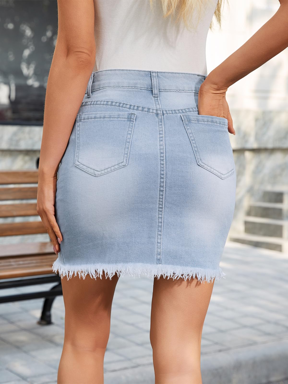 Alaster Queen Minifalda vaquera elástica para mujer, cintura alta, ajustada, bolsillos cortos, faldas de mezclilla para mujer
