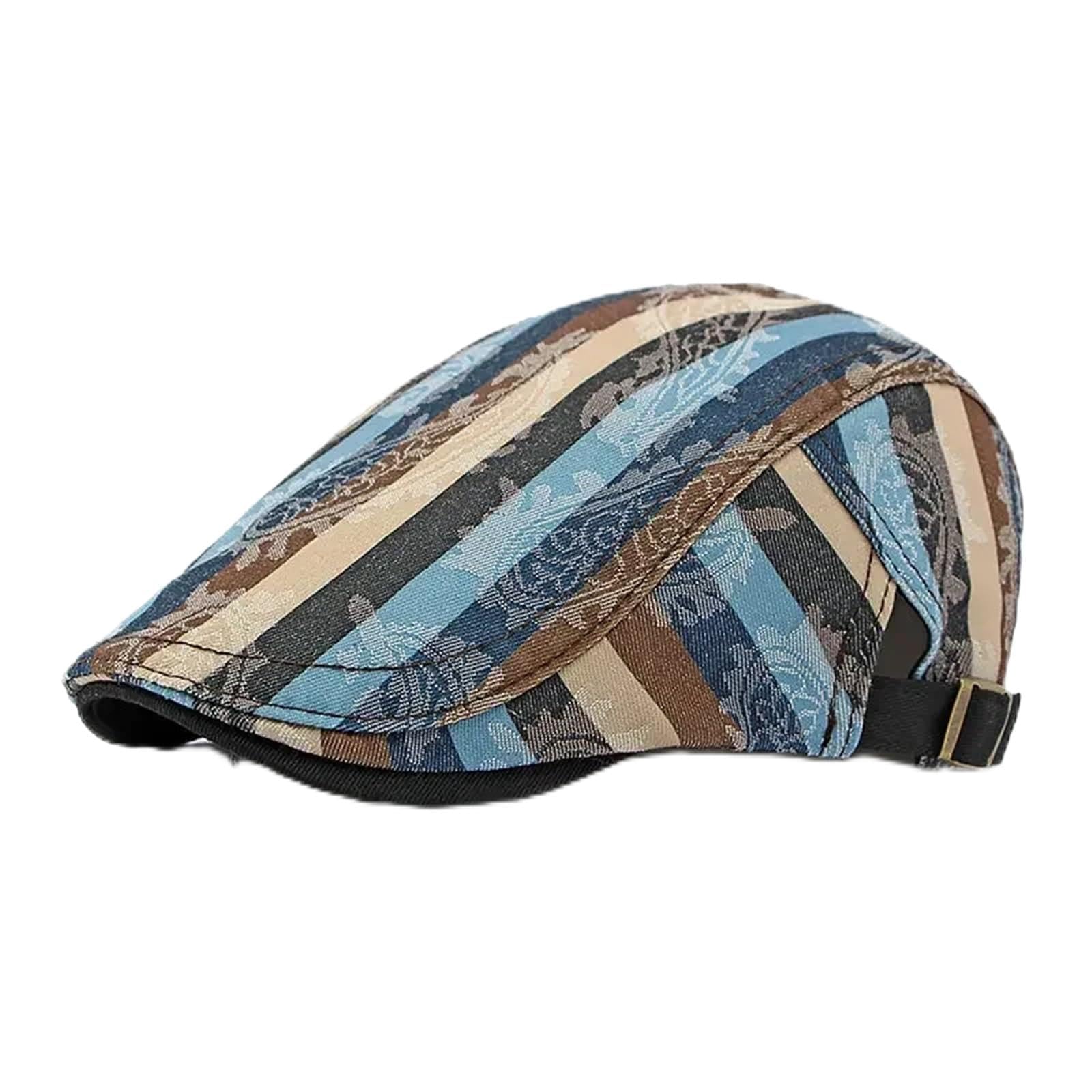 HUDFVIOI Flat Caps Spring Cotton Print Newsboy Caps Flat Peaked Cap Men and Women Painter Beret Hats for Men(Blue)