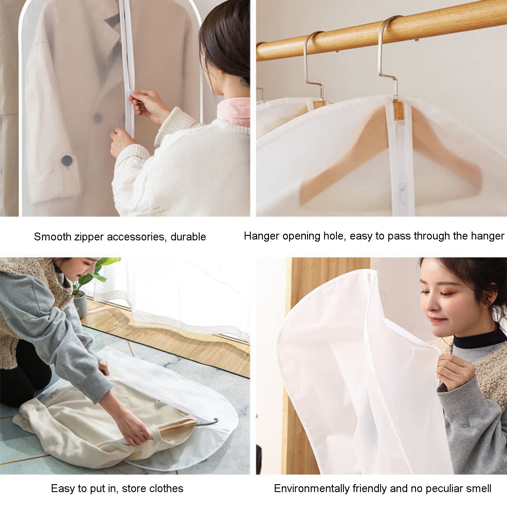 borsa per vestiti, Confezione da 3 custodie porta abiti lavabili con cerniera, in PEVA traslucido, 60x140 cm(60 x 100cm)