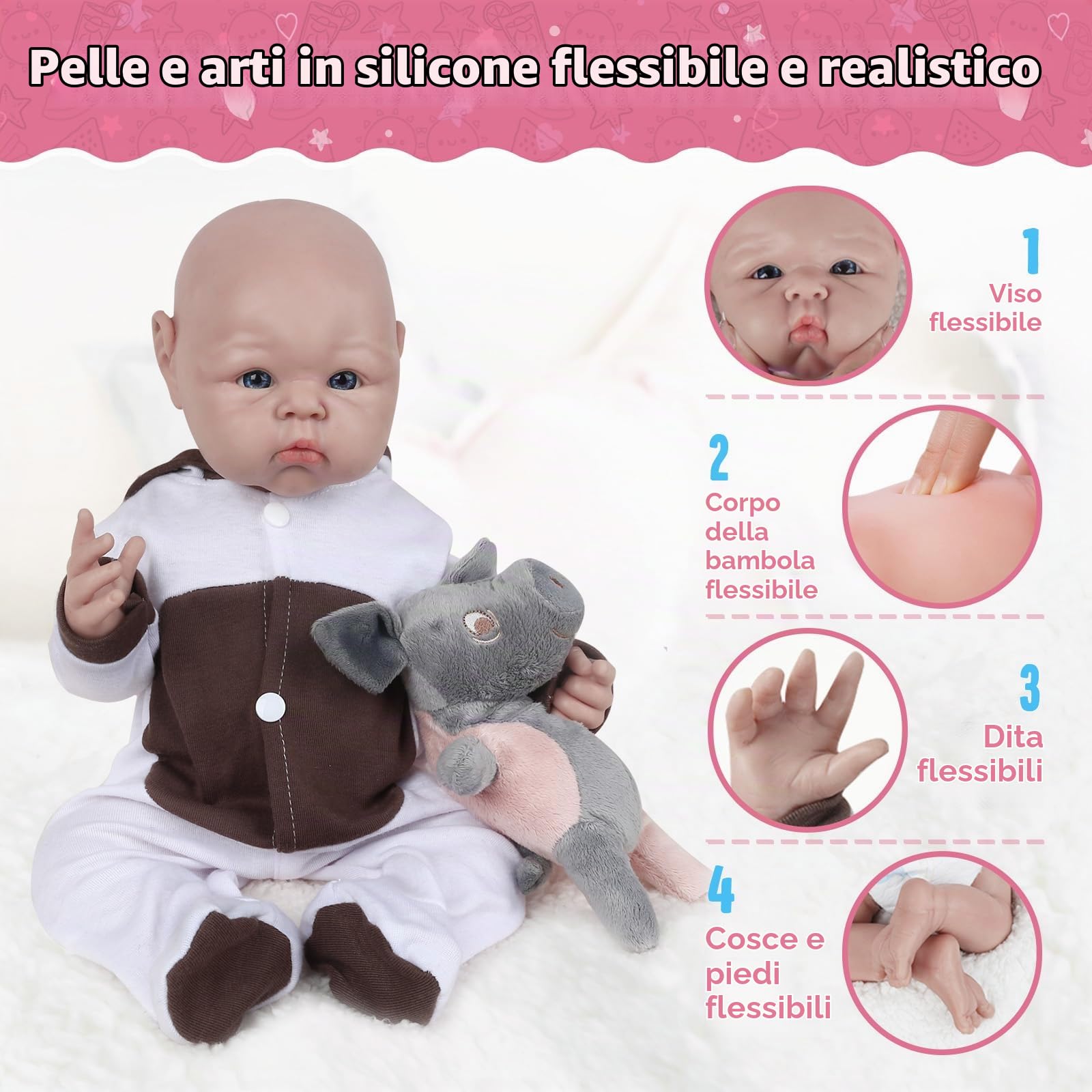Vollence Bambola Neonata 48cm in Silicone, Non Bambola in Vinile, Neonata Realistica, Regalo Antistress - Ragazza