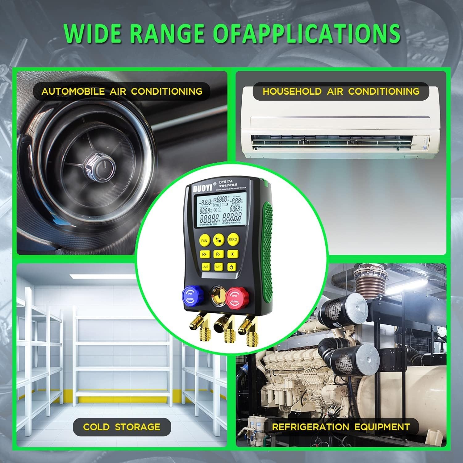 Manómetro digital HVAC con sondas de temperatura dobles para pruebas compatibles con R134a, R22, R12, R502, R407C, R410A, R404A, R32 (A)