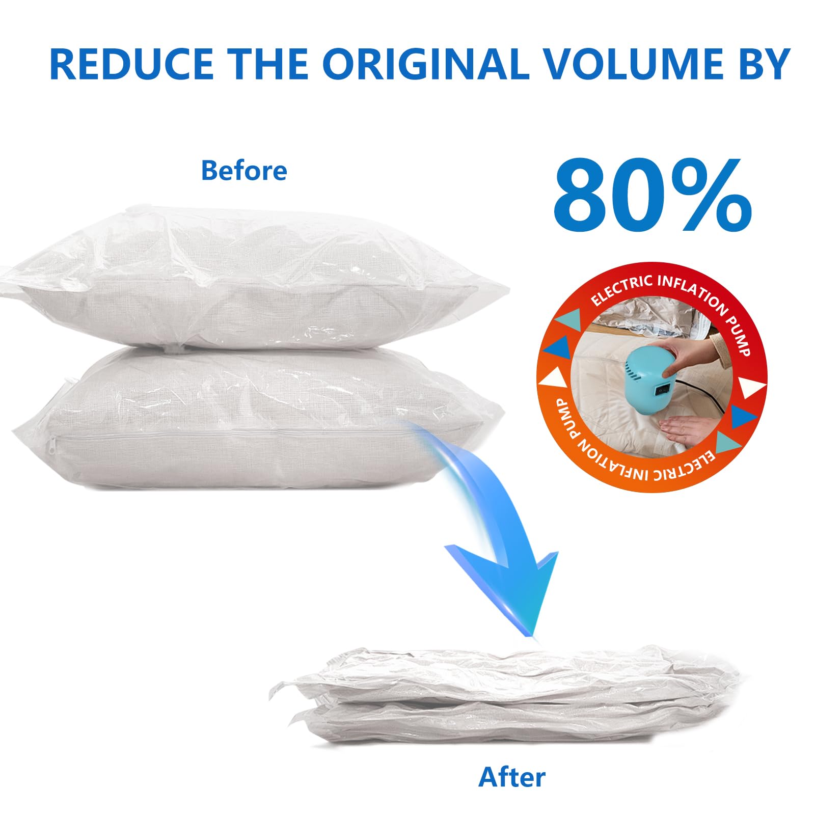 Bolsas de Vacío Ropa con Bomba Eléctrica, 20 Piezas Bolsas Vacío Para Ropa 5XL+5L+5M+5S para Guardar Ropa, Ropa de Cama, Almohadas, Mantas, Edredones, Bolsas ahorradoras de espacio - 5